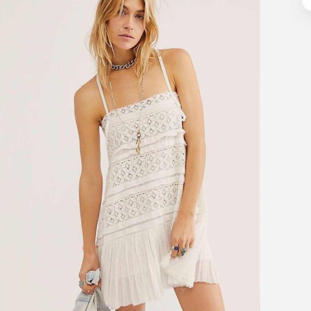 NWT Free People Shailee Crochet Lace Gauze Slip Dress Medium